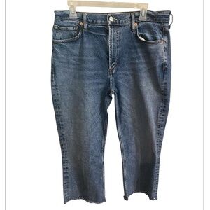 Citizens Of Humanity Dark Blue Raw Hem Cropped Jeans